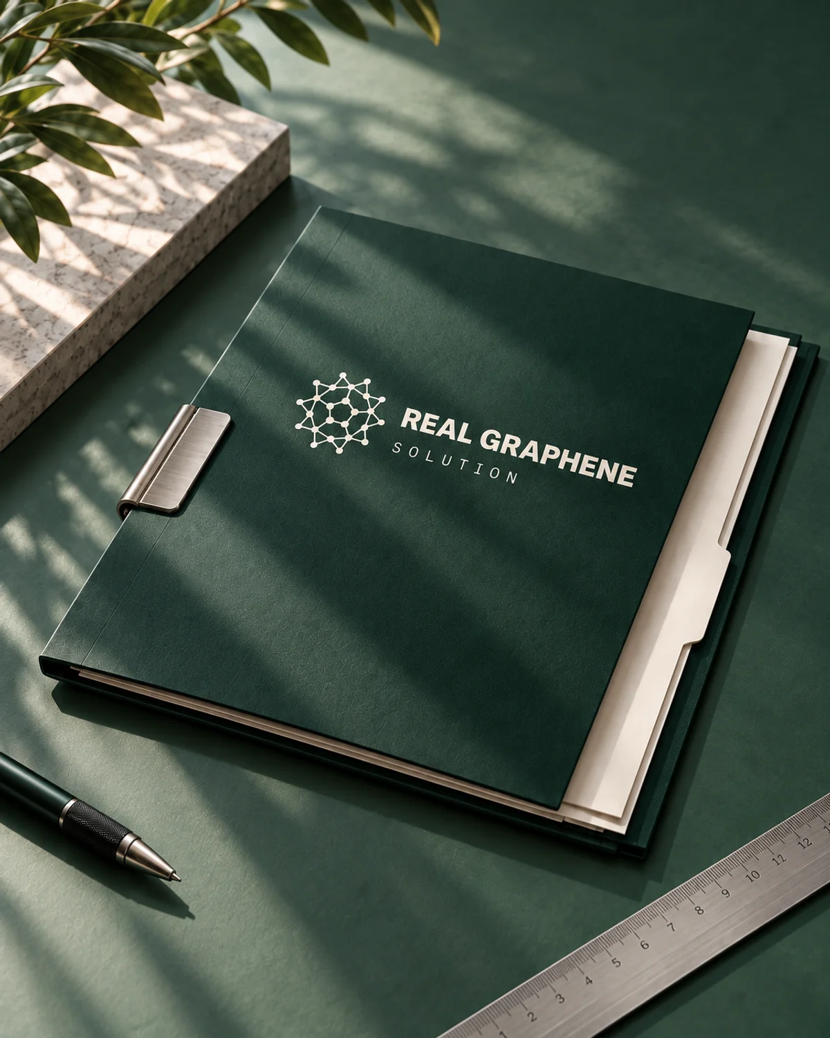 Fascicolo verde con il marchio Real Graphene Solution